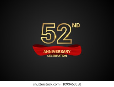 52 anniversary logotype design with line golden color and red isolated on dark background