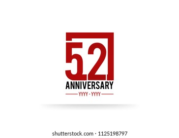 52 Anniversary logotype, simple red colored font number inside square isolated on white background