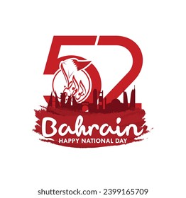 52 Bahrain National Day. 16 December. Arabic Text Translation: our national day. Flag of Bahrain. Vector Illustration.