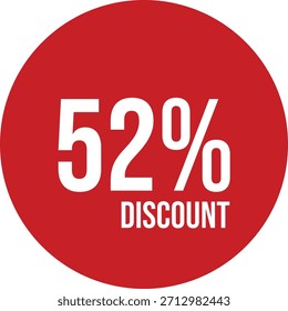 52% de descuento icono Vector rojo círculo con texto blanco
