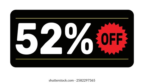 52% discount tag icon vector Black, white and rad design rectangular shape