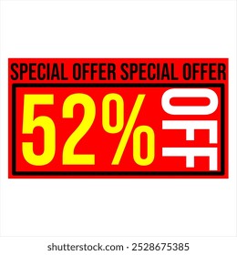 Etiqueta de descuento del 52%, forma rectangular roja y amarilla, perfecta para el comercio, las promociones de marketing y las ventas minoristas