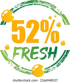 52% Fresh Vector Illustration of fresh food on Green, Orange and white background, graphic label or sticker and product label