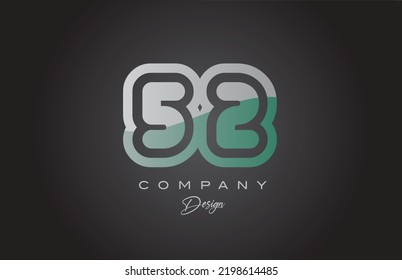 52 green grey number logo icon design. Creative template for business and company