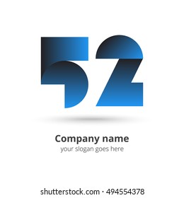 52 logo icon flat and vector design template. Monogram numbers five and two. Logotype fifteen two with blue gradient color. Creative vision concept logo, elements, sign, symbol for card, brand.