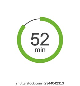 52 min Digital Countdown Timer Vector Icon. 52 min Stopwatch Analog or Digital Timer Illustration.