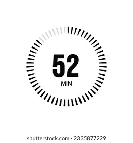 52 Minute timer clock. 52 min stopwatch icon countdown time digital stop chronometer.