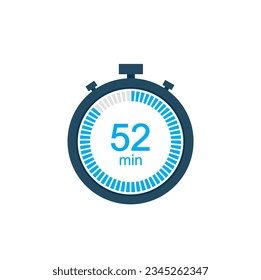 52 minutes countdown timer or digital counter timer clock vector icon. 52 min Stopwatch vector icon, digital timer.