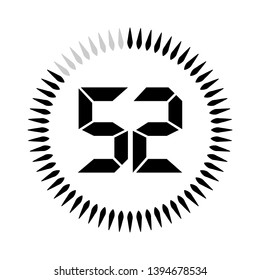 The 52 minutes or seconds, stopwatch vector icon, digital timer. clock.