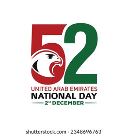 52 Día Nacional de los Emiratos Árabes Unidos. Día Nacional de los EAU. 2 de diciembre. Logotipo vectorial. Eps 08. 