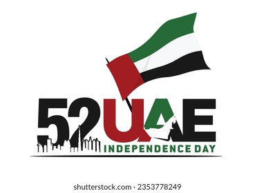 52 National Day of United Arab Emirates. Our National Day. December 2. UAE map symbol. Vector Logo. Eps 08. 