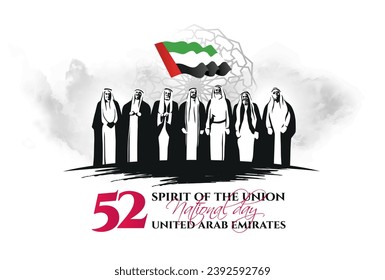 52 National Day of United Arab Emirates, unification of the seven Arab Emirates. vector illustration of happy national day UAE, December 2, 1971. United arab emirates national holiday