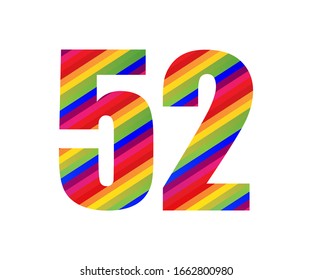 52 Number Rainbow Style Numeral Digit. Colorful Fifty Two Number Vector Illustration Design Isolated on White Background.