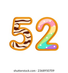 52 number sweet glazed doughnut vector illustration