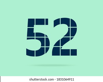 52 number, vector desing font.  Made of knife cut. For logo, brand label, design elements, corporate identity, application & more. IsolatedEps10 illustration