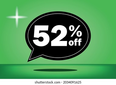 52% de descuento - globo flotante negro y verde - con fondo verde - banner para ofertas promocionales de descuento y reducción