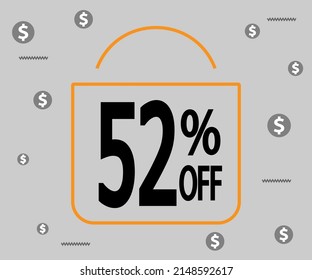 52% off. Dark banner for stores and promotions. Shopping bag