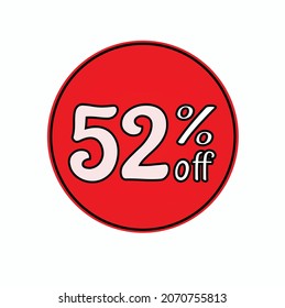 52% off, discount icon to place on websites, red icon with white numbers, numbers with discount percentage