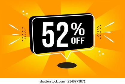 52% off. Orange banner with black balloon and special buy and sell offer