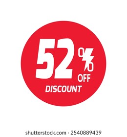 52% OFF Sale Discount Banner offer price tag. Special offer sale red label. Vector Modern Sticker Illustration Background