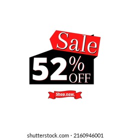 52% off sale shop now, black discount design with red banner 