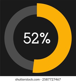 52 percent circle chart infographic template.Circle percentage diagram on black background vector illustration.
