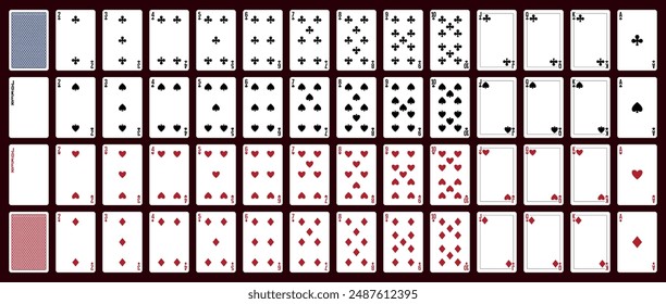 52 playing cards with jokers. Poker set with isolated cards. Poker playing cards, full deck.