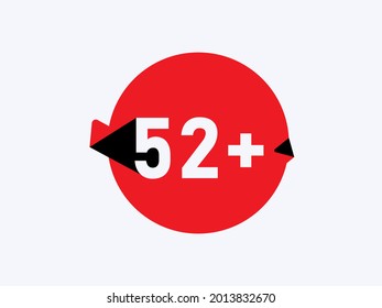 52 más iconos límite de edad, signo plano de restricción 52+ aislado en fondo blanco