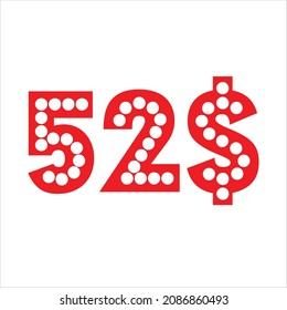 52$ promotion sale for website, internet ads, social media.Big sale and super sale coupon code dollar 52$ discount gift voucher coupon summer offer ends weekend