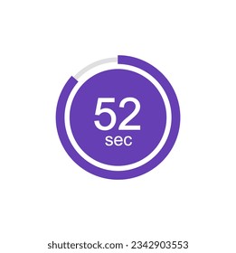 52 seconds timers Clocks, Timer 52 sec vector illustration.