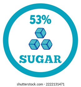 Etiqueta del signo del 52% de azúcar. Icono del cubo de azúcar vectorial.
