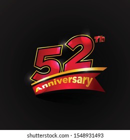 52 Th Years Red Gold Anniversary Logo With Anniversary Ribbon. Vector Eps 10.