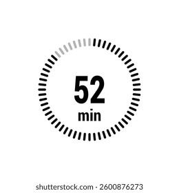 52 timer minutes symbol icon vector black style isolated on white background. Clock, stopwatch, sport icon