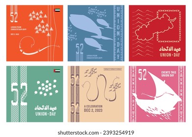 52 UAE National Day. Translated Arabic: Union Day of United Arab Emirates. Greeting Card Illustration. Vector eps 10.