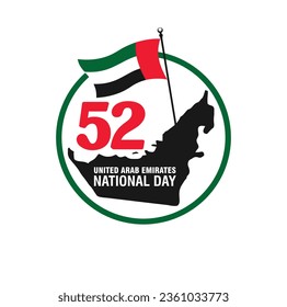 52 UAE national day. United Arab Emirates. 2 December 1971. Vector logo.