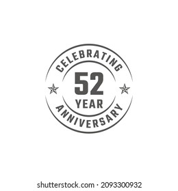 52 Year Anniversary Celebration Emblem Badge with Gray Color for Celebration Event, Wedding, Greeting card, and Invitation Isolated on White Background