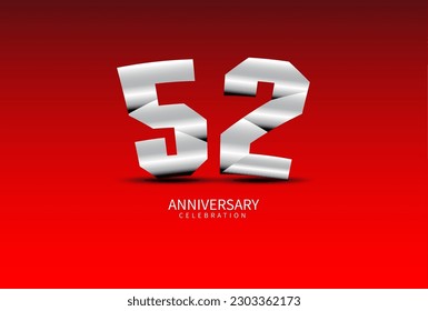 52 Year Anniversary Celebration Logo silver vector, 52 Number Design, 52th Birthday Logo, Logotype Number, Vector Anniversary For Celebration, Invitation Card, Greeting Card. logo number Anniversary