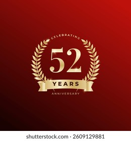 52 year anniversary celebration logo design with a number and golden ring concept, logo vector template