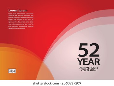 52 year anniversary celebration logotype on red background for poster, banner, leaflet, flyer, brochure, web, invitations or greeting card, 52 number design, 52th Birthday invitation, anniversary logo