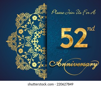 52 year anniversary celebration pattern design, 52nd anniversary decorative Floral elements, ornate background, invitation card - vector eps10