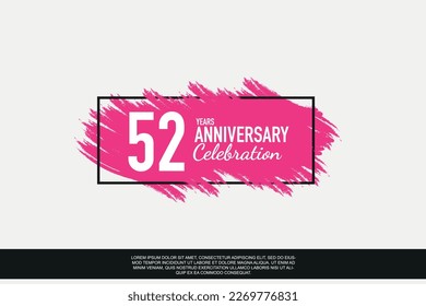 52 year anniversary celebration vector pink design in black frame on white background abstract illustration logo	