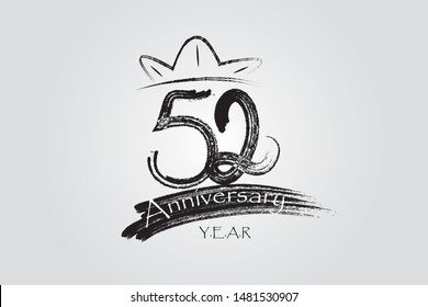 52 year anniversary chalk, ink Marker Pen Style, years, jubilee, greeting card. Birthday invitation sign. Black space vector illustration on white background - Vector