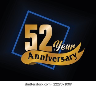 52 Year Anniversary ordinal number Counting vector art illustration in stunning font on gold color on black background