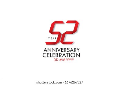 52 year anniversary, Red Dark Contour color with Speedy Design minimalist logo vector illustration on white background - Vector
