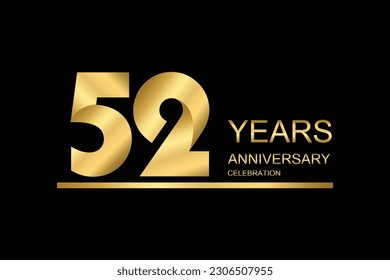 52 year anniversary vector banner template. gold icon isolated on black background.