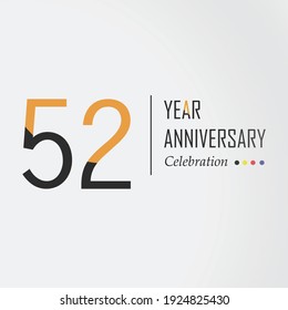 52 Year Anniversary Vector Template Design Illustration Black Orange Elegant White Background