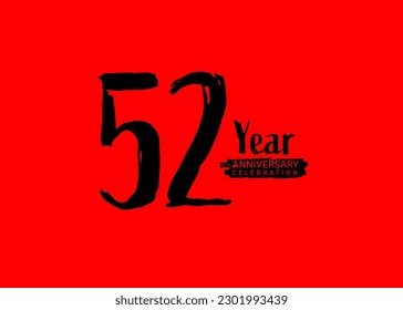 52 Years Anniversary Celebration logo on red background, 52 number logo design, 52th Birthday Logo,  logotype Anniversary, Vector Anniversary For Celebration, poster, Invitation Card
