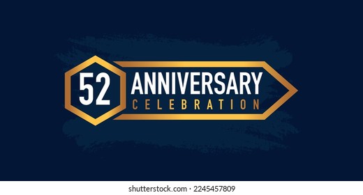 52 years anniversary celebration logotype colored with gold color and isolated on blue background
