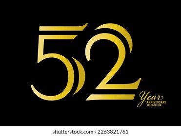 52 years anniversary celebration logotype gold color vector, 52th birthday logo,52 number, anniversary year banner, anniversary design elements for invitation card and poster. number design vector