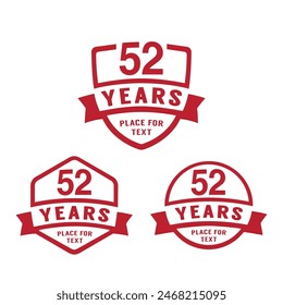 52 years anniversary celebration logotype. 52nd anniversary logo collection. Set of anniversary design template. Vector illustration.